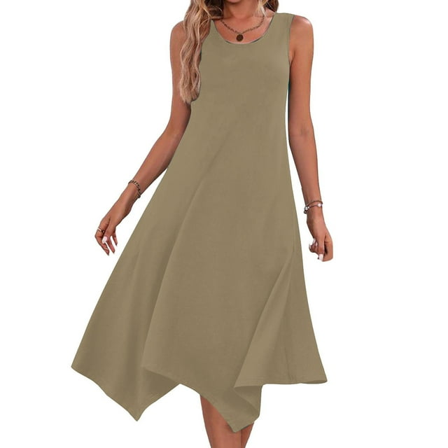 Gspmoly Robe pour Femmes, Robes pour Femmes Sans Manches à Col Rond avec Cordon, Robe Décontractée à Volants Évasée Courte, Robe de Cocktail, Cadeaux de Vacances