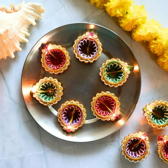 Diwali Diya for Home Decor - 6 Terracotta Decorative Diyas for Festival Decoration and Gift Items
