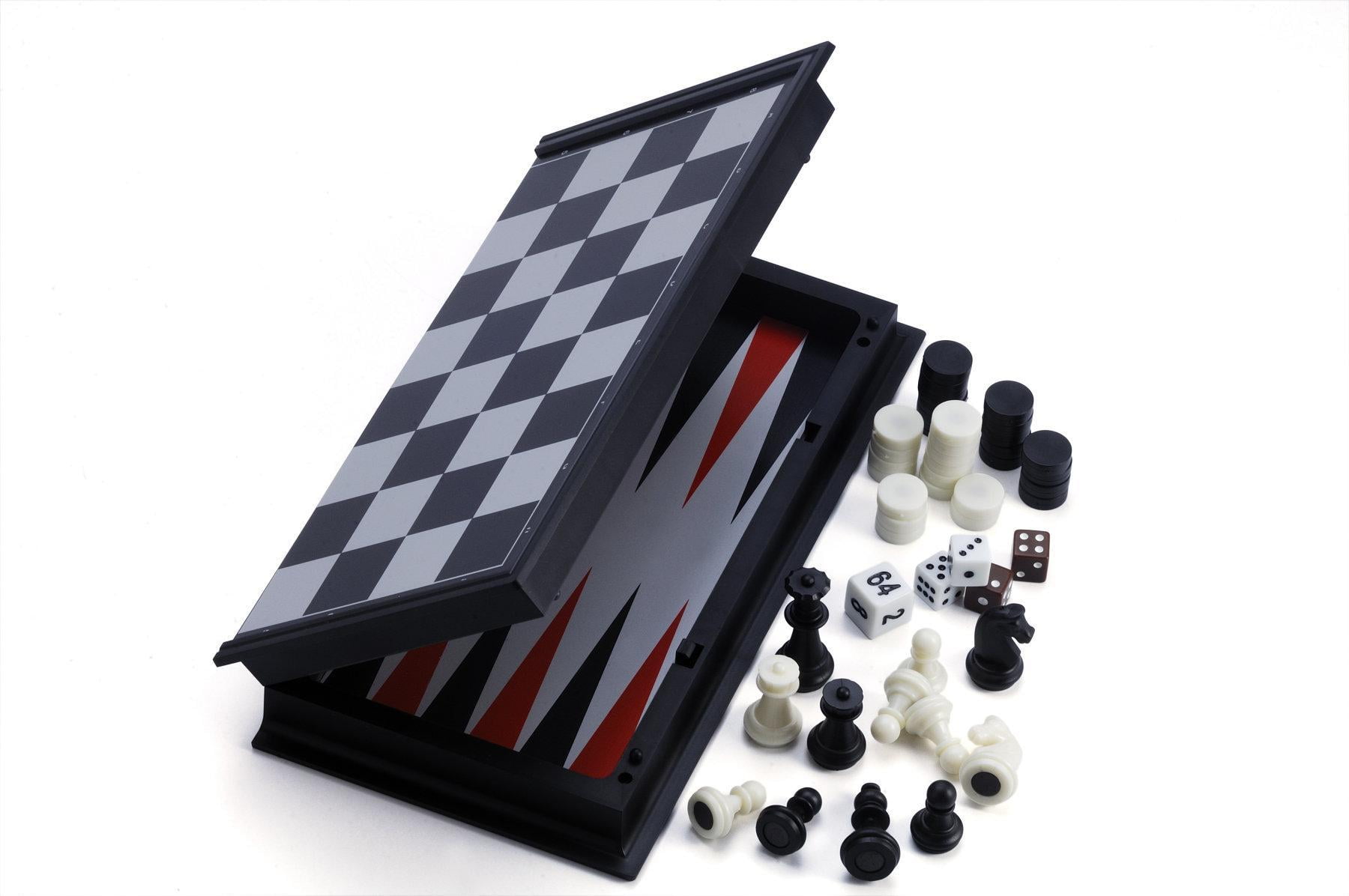 Vintage LEON 3 in 1 CHESS CHECKERS BACKGAMMON Magnetic Games