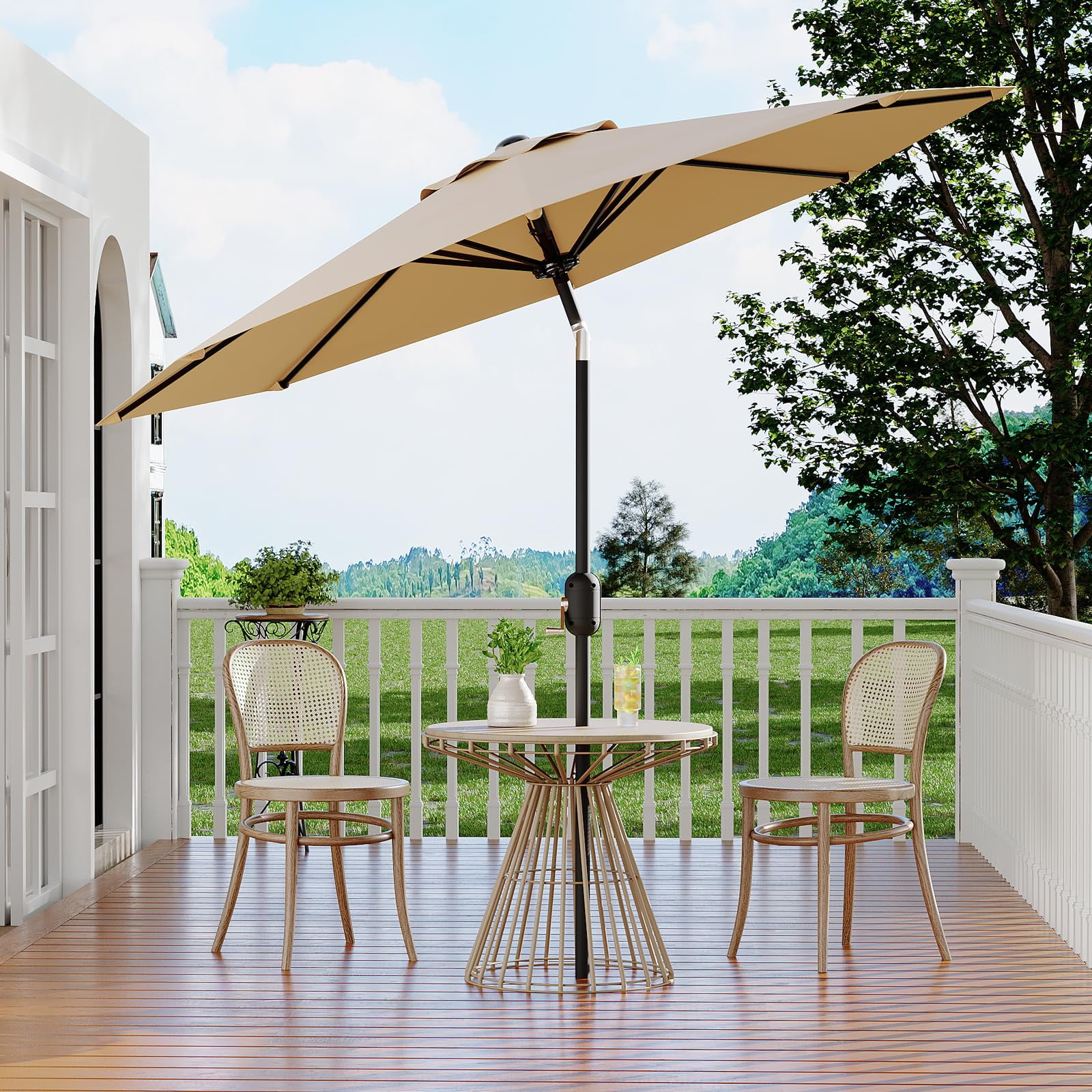 Shininglove Outdoor Market Patio Umbrella w/Crank – 10 Ft Large Tilt Umbrella for Deck, Garden, Pool – UV & Water-Resistant, Wind Vent, Push-Button Tilt