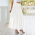 thumbnail image 3 of Womens Fashion Casual Beach Flowy Solid Midi Skirt Pleated High Waist Elastic Waist Lightweight A Line Long Skirt, 3 of 6