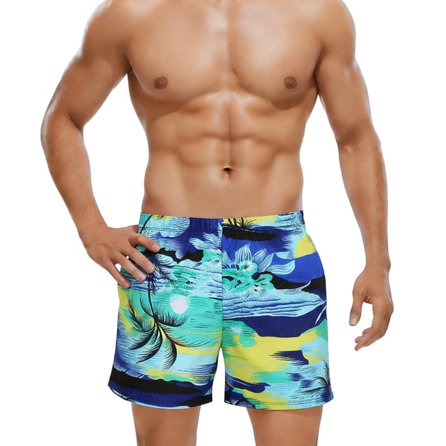 Pantalones Cortos de Gimnasio de los Hombres Digital Impreso Playa Fuente Caliente con Suelto para Adultos Cintura Elástica Ajustable Cordón de Poliéster Transpirable Ligero