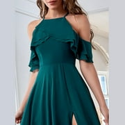 New Foreign Trade Amazon AliExpress Ruffled Temperament Chiffon Split Large Swing Long Dress Banquet Dress Dress