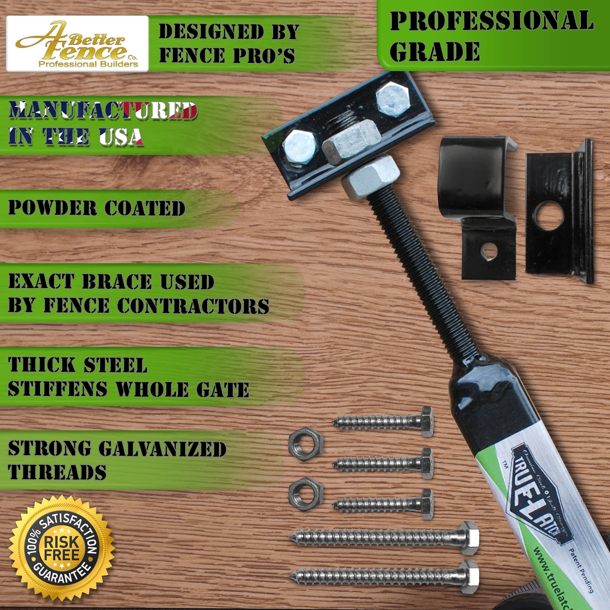 True Latch 6' Telescopic Fully Adjustable Gate Brace - Wood Privacy Fence Anti Sag Gate Kit - Extends from 40" to 74" - Gate Hardware Kit for Outdoor Yard Wooden Fence Gates, 1 PATENTED USA