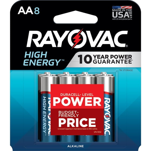 Pilas alcalinas AA de alta energía Rayovac, paquete de 8