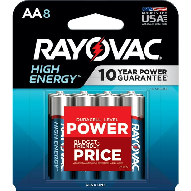 Pilas alcalinas AA de alta energía Rayovac, paquete de 8