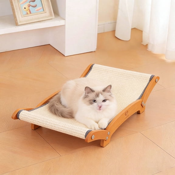 iFCOW Sisal Cat Scratcher Bed, Durable Cat Scratching Post with Hammock for Indoor Cats Lounger & Sleep & Scratch, Sturdy Solid Wood Frame