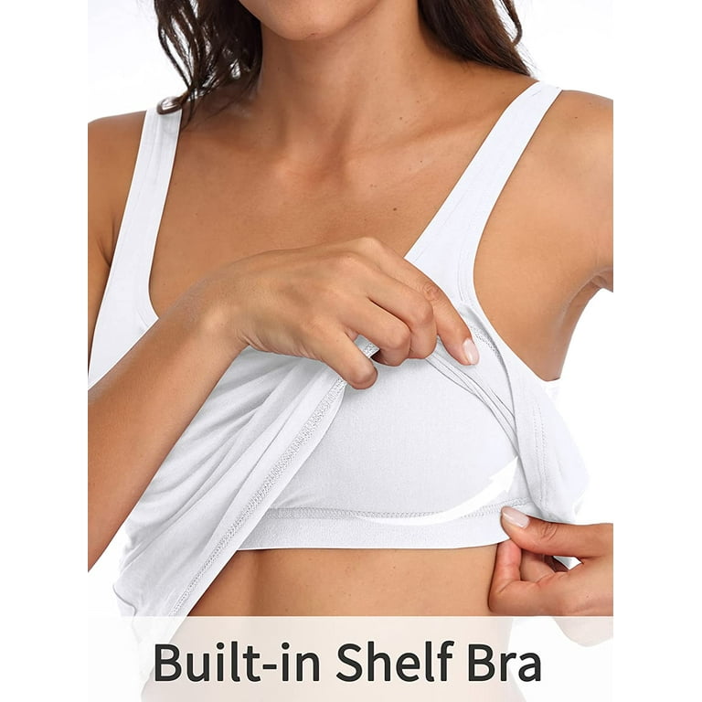 Attraco Women's Cotton Basic Camisoles with Shelf Bra Tank Tops