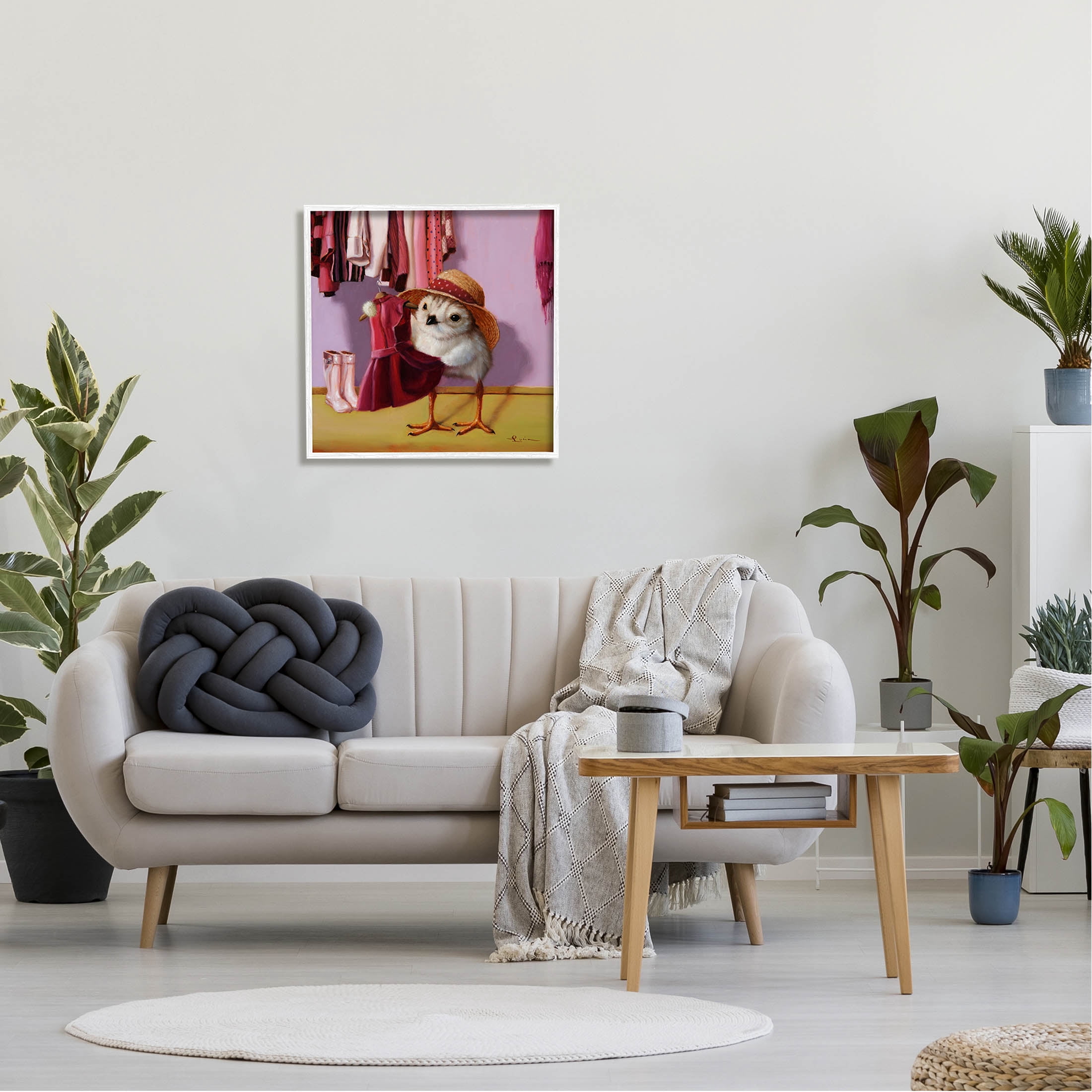 Bird Pink Dressing Room Clothes Animals & Insects Painting White Framed Art Print Wall Art
