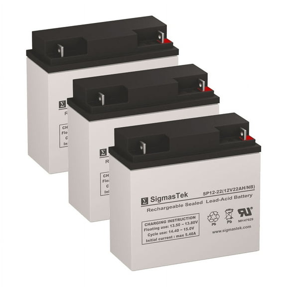 SigmasTek 12 Volt 22 Amp NB Terminal High Rate Battery - Set of 3