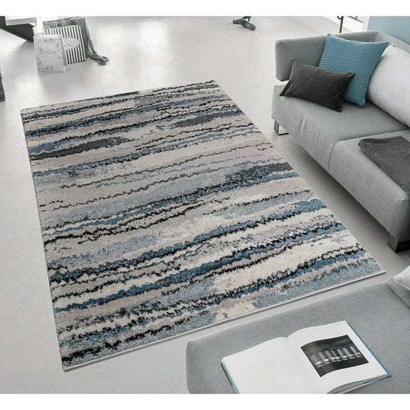 Dovelina 5'x7' Watercolor Abstract Stripe Woven Area Rug, Blue