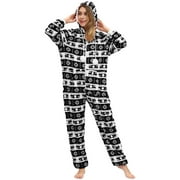 TopLLC Christmas Onesie Pajamas for Women Cozy Flannel Buffalo Plaid Snow Christmas Pjs Elk Long Sleeve Romper Overall Sleepwear