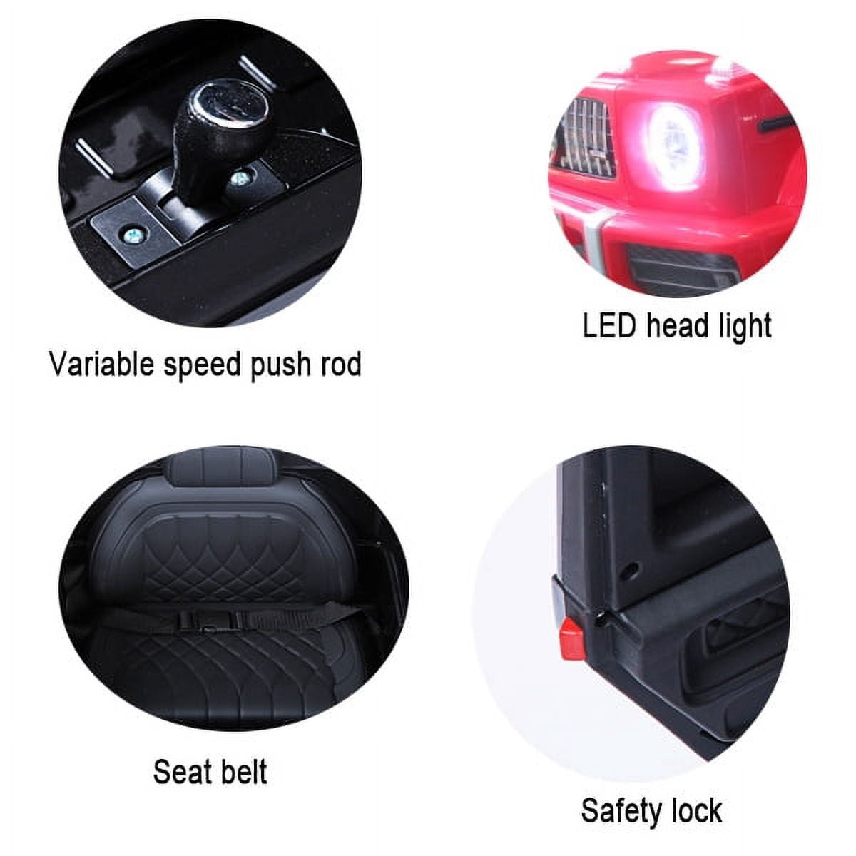 Mercedes-Benz G63 Kids 12V Electric Ride On Car With Remote Control, LED Lights, Spring Suspension,maximum load capacity of 66 lbs and features overall dimensions of 42 x 24.5 x 21.3 inches