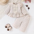 thumbnail image 3 of enyan Toddler Baby Girls Fall Outfit 6M-6T Long Sleeve Floral Print Smocked Shirt Pants 2-Piece Set Kids Girls Clothes White，18-24 Months, 3 of 7