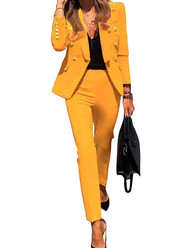 HYC Womens Business Suits Double Breasted Female Office Uniform Ladies Formal Trouser Suit 2 Piece Set