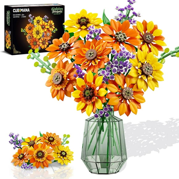 Set de construcción CUBIMANA, ramo de flores y girasoles con luces 1011P