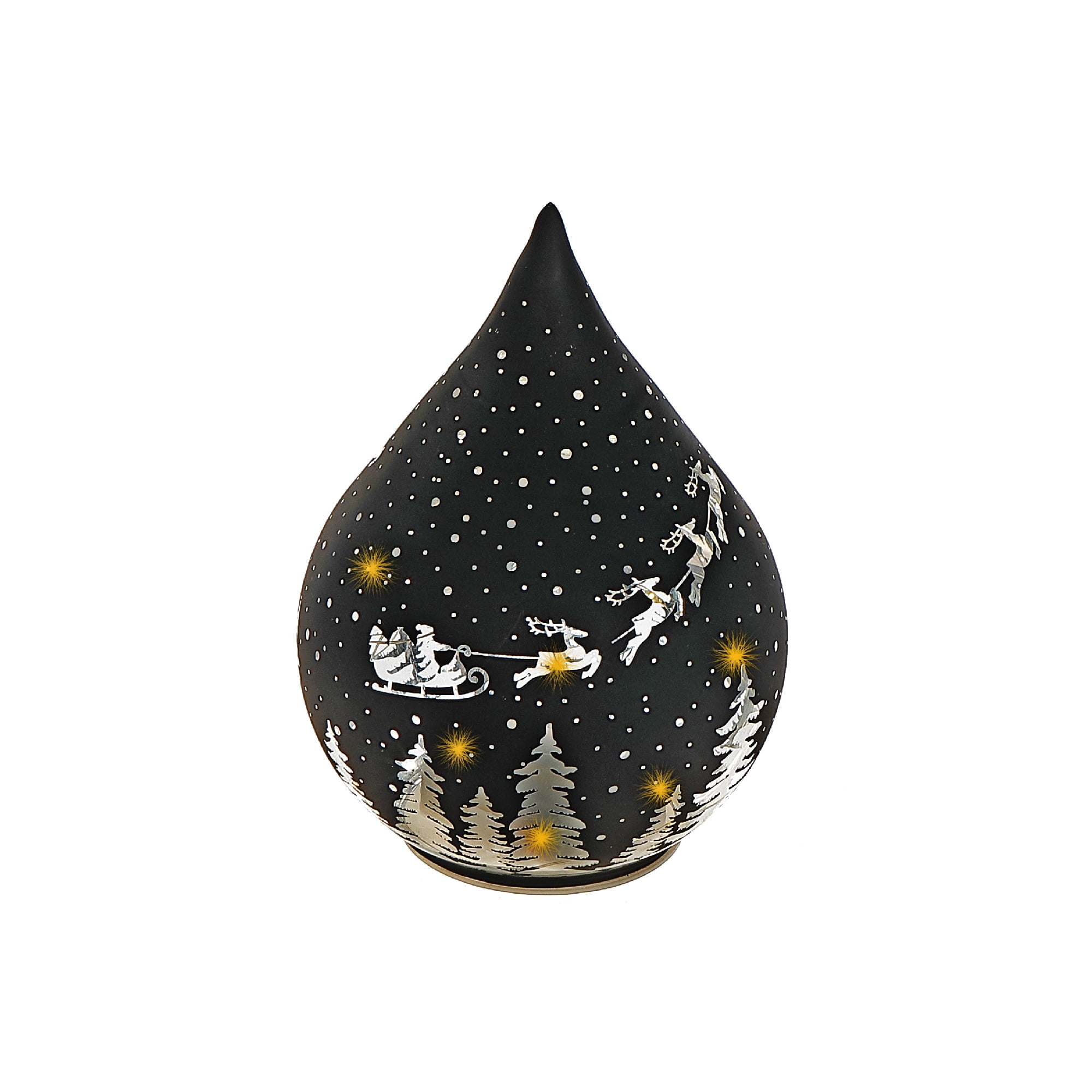 Led Teardrop Glass Stand (Santa On A Sleigh) (Black) - Set of 2