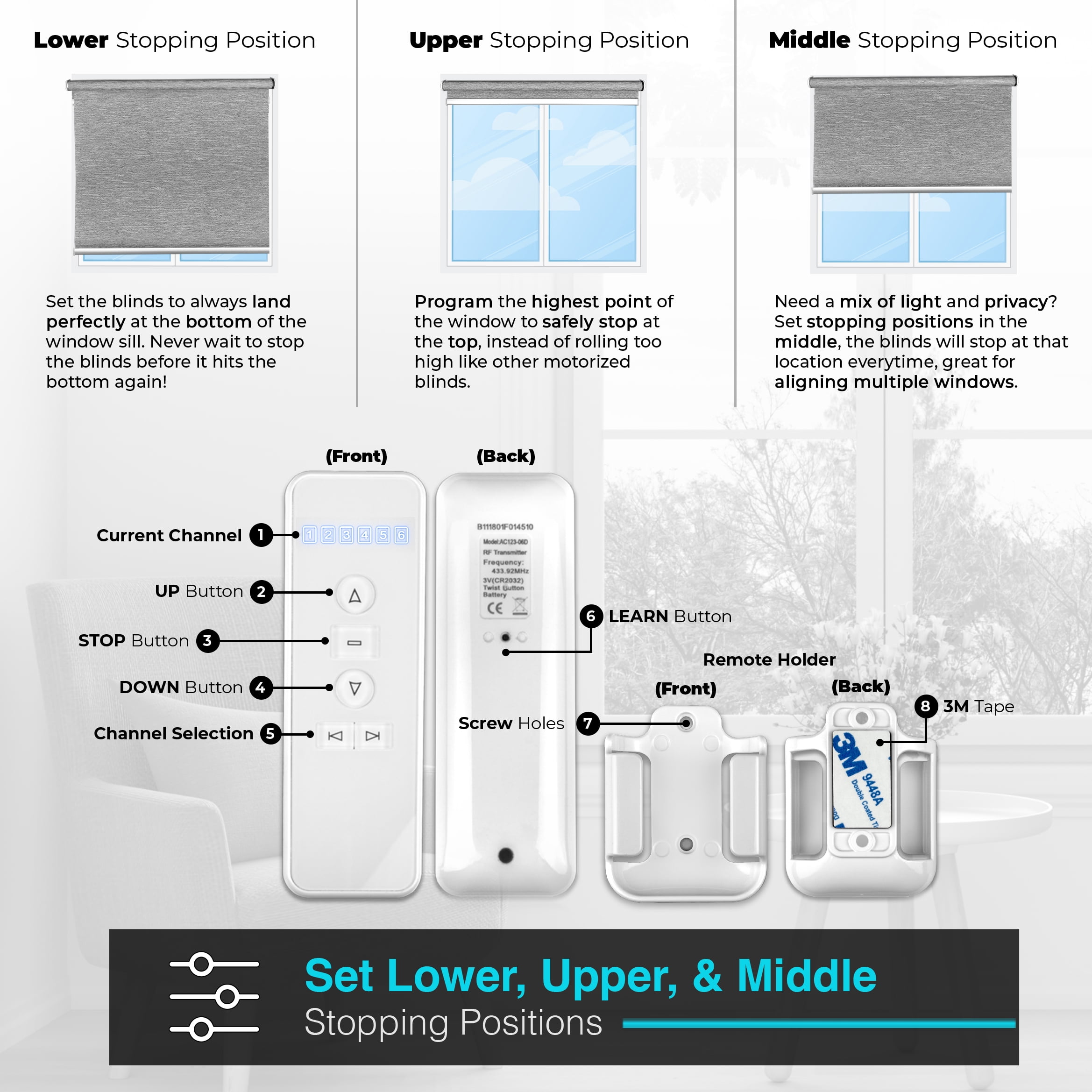 Biltek Smart Blinds for Windows Light Filtering Shades Motorized Roller Blinds & Shades Cordless Window Blinds Electric Blinds with Remote Automatic Window Shades For Home Smart Home Office 57" x 72"