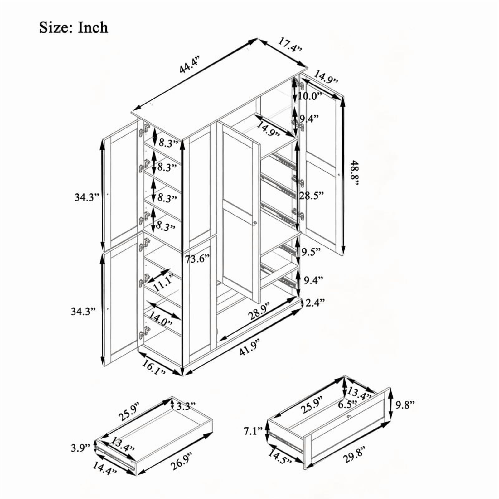 Versatile Kitchen Pantry with Shelves, Drawers, Pull-Out Trays & Side Storage Cabinets, Hutch Cupboard with Adjustable Shelf