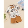 thumbnail image 4 of Elippeo Baby Kids Boys Shorts Set 6 12 18 24 Months 3 4 Years Short Sleeve Leaves Deer Tiger Print Shirt with Shorts Summer Outfit, 4 of 10