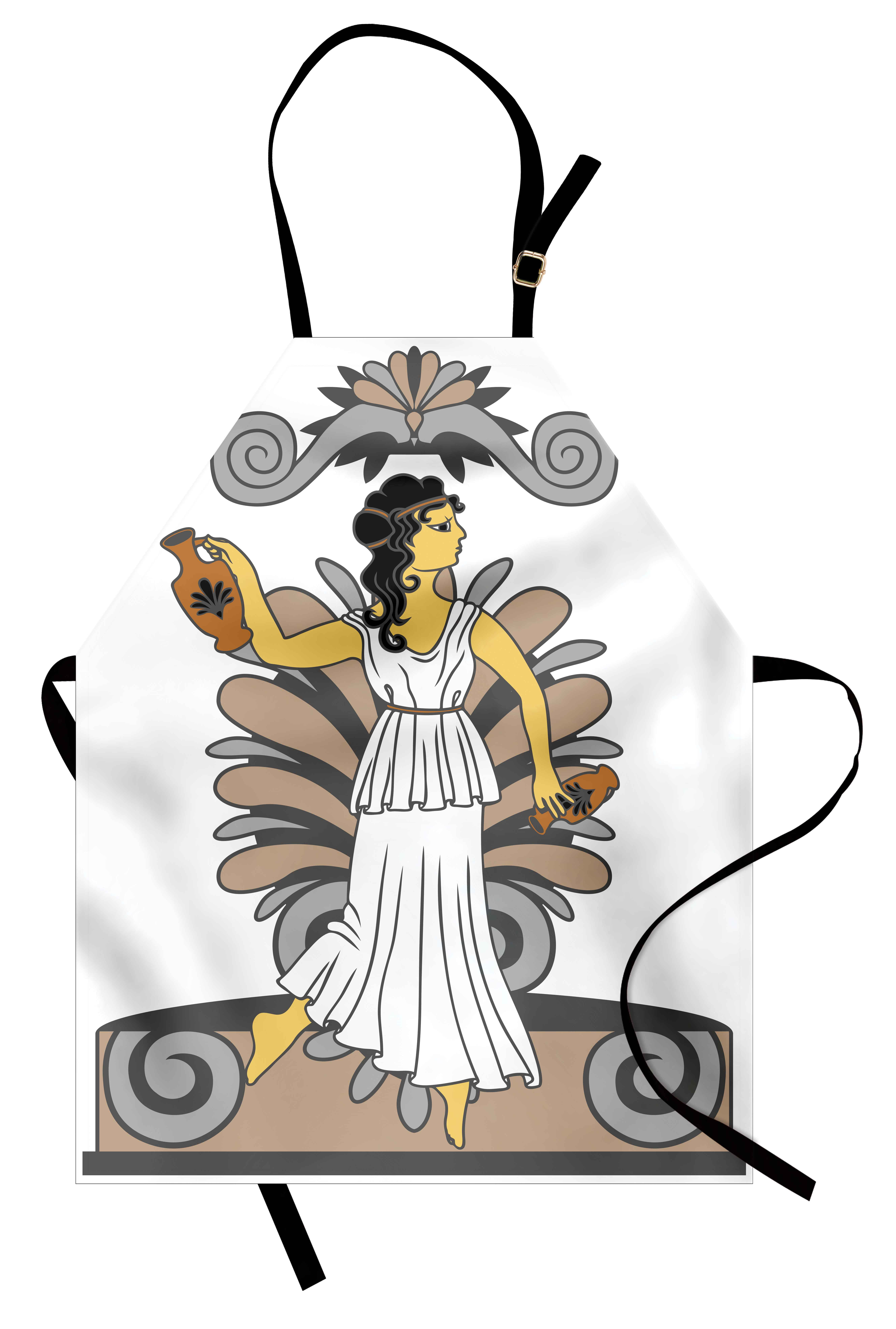 Toga Party Apron Greek Woman with Amphoras in Classical Style Colored Variant Art, Unisex Kitchen Bib Apron with... by 3decor llc