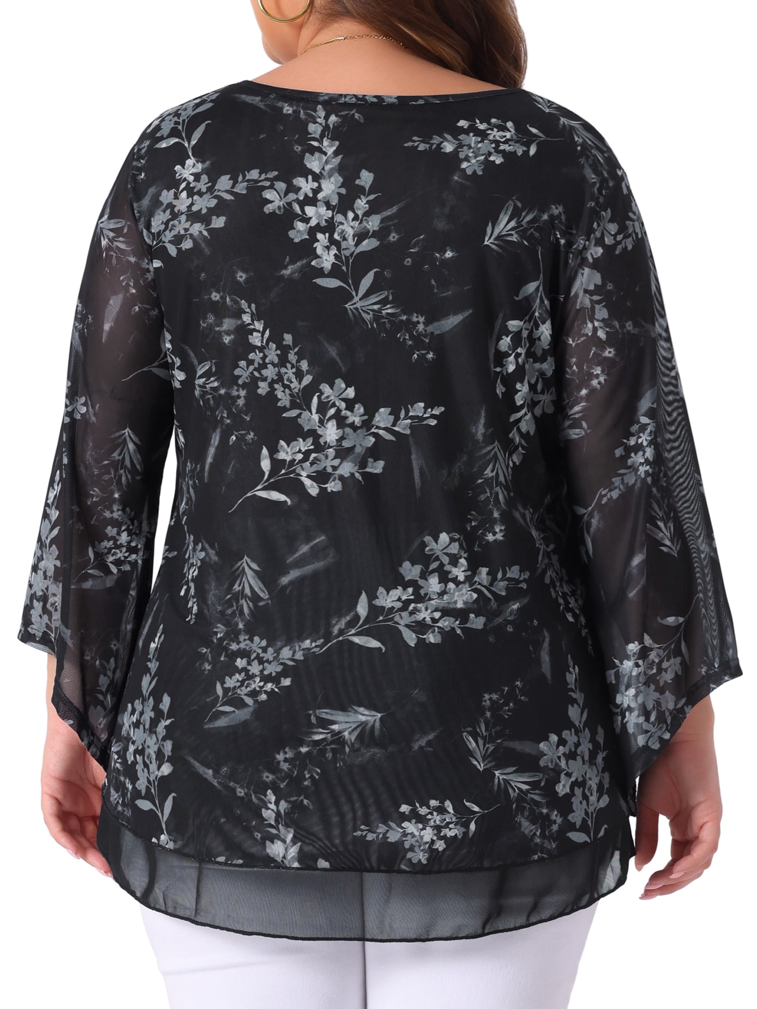 Women's Plus Women's Dressy Blouse V Neck Mesh Casual Flowy Work Shirts 3X Black