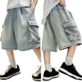 thumbnail image 2 of Boys Denim Shorts Size 7-8 Years Blue Casual Lightweight Fashion Jean Shorts Breathable Comfortable Toddler Summer Clothing, 2 of 7