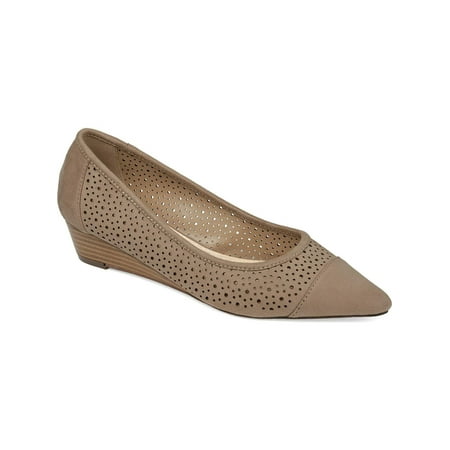 

JOURNEE COLLECTION Womens Beige Comfort Perforated Finnola Pointed Toe Wedge Slip On Pumps 12 M