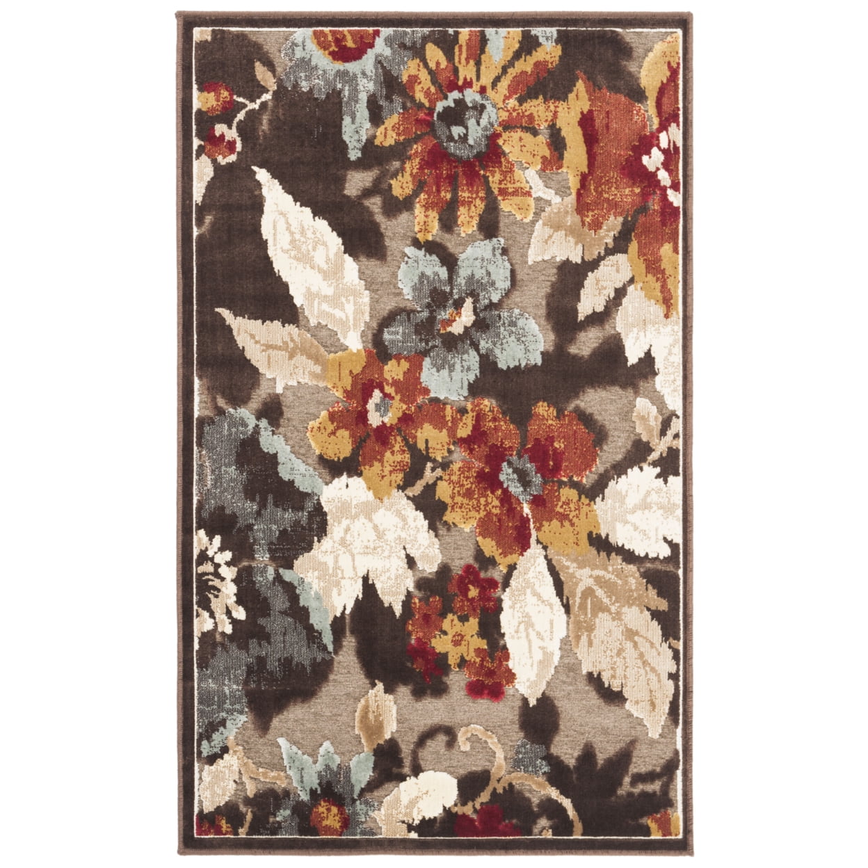 SAFAVIEH Paradise Kyler Floral Leaves Area Rug, Dark Brown, 5'3" x 7'6"