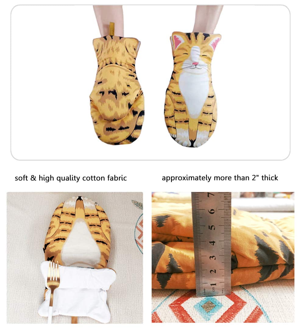 Ouqiuwa hipster cartoon cute cat kitten gray oven mitt/glove for easy  gripping set of 2 kitchen accessories