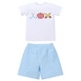 thumbnail image 3 of IBTOM CASTLE Toddler Kids Boys Back to School Outfit Top with Shorts Schoolbus Embroidered Kindergarten Clothes 5-6 Years White + Blue Plaid, 3 of 8