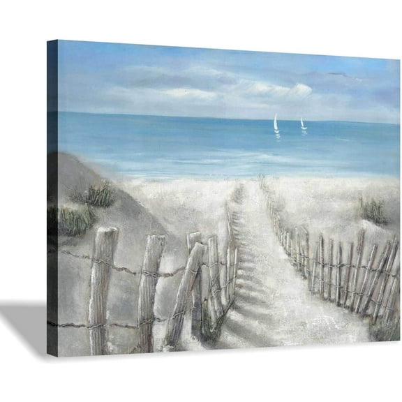 Beach Pathway Canvas Print Artwork: Coastal Ocean Picture Canvas Wall Art Small Size for Bathroom (16x 12x 1 Panel)