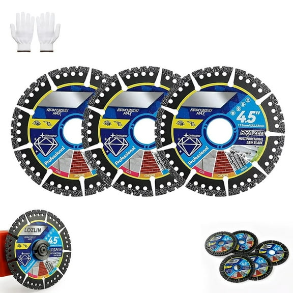 Diamond Multi-Purpose Saw Blades, 4.5 Inch Diamond Compound Saw Blade, Versatile and Durable Grinder Blade, Heavy Duty Angle Grinder Discs for Cutting Marble Quartz Stone Tile Metal Plastic(3pcs)