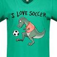 thumbnail image 4 of Inktastic I Love Soccer-Dinosaur in Orange Women's V-Neck T-Shirt, 4 of 5