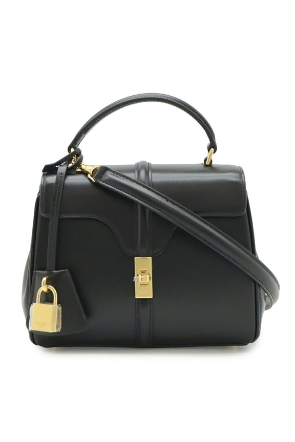 Pre-Owned CELINE Mini 16 Seize One-Handle Handbag Shoulder Bag Calfskin Black 197983