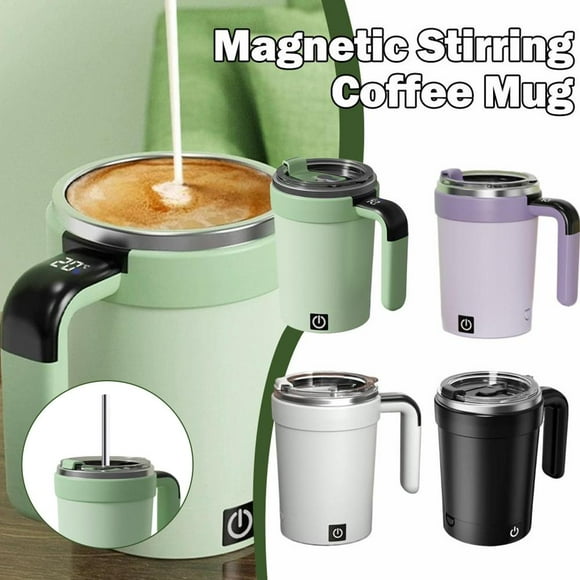 Electric Coffee Mug with a Built-in LCD, Auto Mixing Travel Mug with Lid, 13oz Stainless Steel Cup with Temperature Display