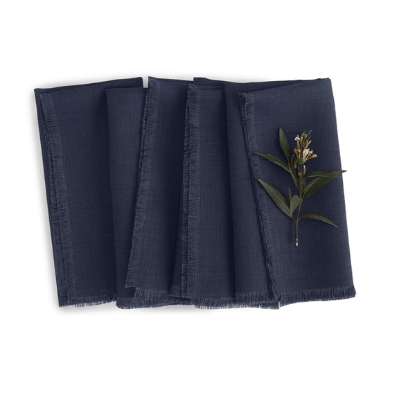 Navy Blue Linen Napkins Set of 4 - 100% Pure Linen Cloth Washable Dinner Napkins 20 x 20 Inch - Fringe