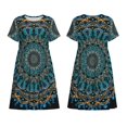 thumbnail image 3 of Bixox Robe d'Été à Manches Courtes pour Femmes Robe Ample Longueur Genou avec Poches-Mandala, 3 of 7