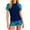 Blue, variant on LPZOOGU Women's Two Piece Rash Guard Set, Short Sleeve Raglan Top with Tropical Leaf Print Boyshort Bottoms, Modest Swimwear