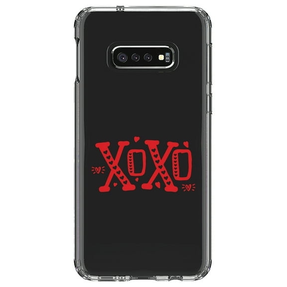 DistinctInk Clear Shockproof Hybrid Case for Samsung Galaxy S10e (5.8" Screen) - TPU Bumper Acrylic Back Tempered Glass Screen Protector - XOXO Red Hearts Valentine