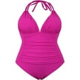 thumbnail image 1 of Women‘s Summer Swimsuit Jumpsuit  Solid Color V-Neck Ruched Triangle Bikini Slim Fit Beachwear, 1 of 7