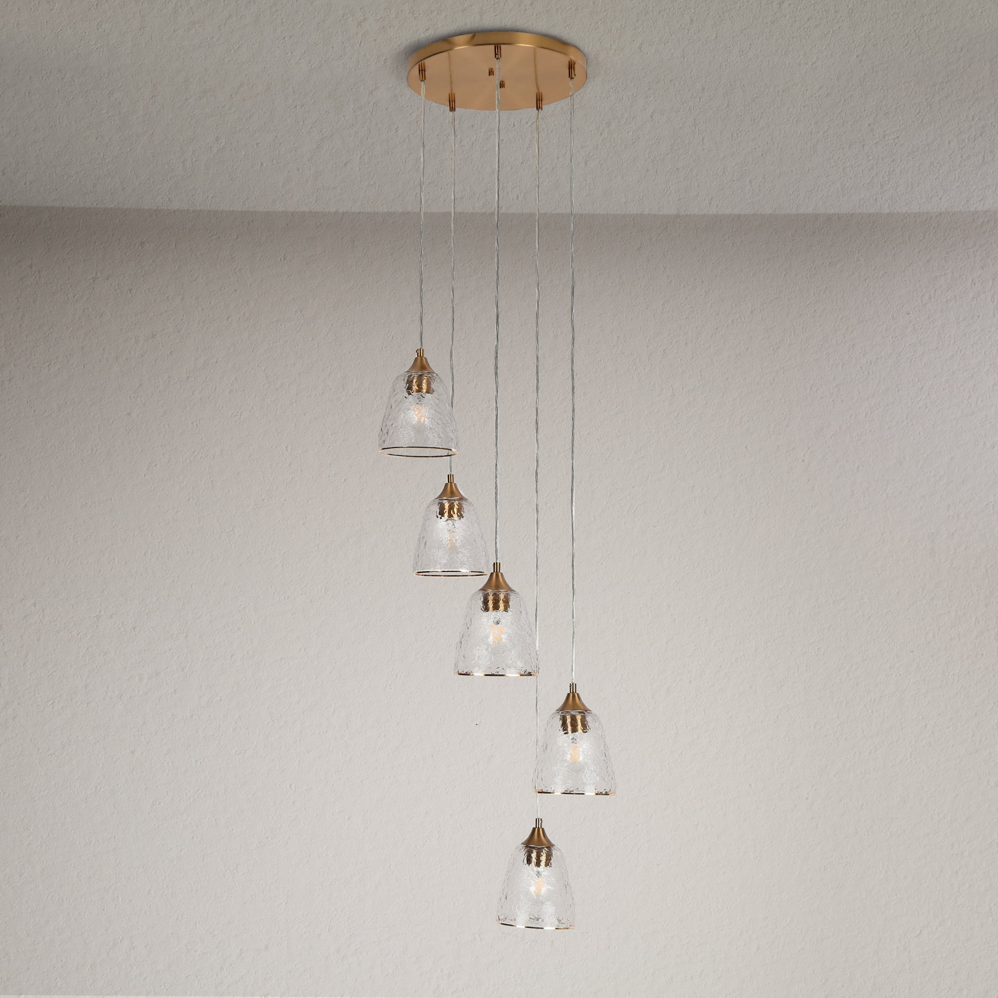 LNC 5-Light Polished Gold Modern Art Glass Bell Pendant Light, For Kitchen Island