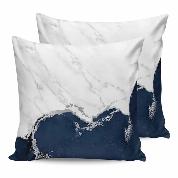 Outdoor Waterproof Throw Pillow Covers Set of 2 Navy Blue Marble Pillowcases Square Outdoor Pillows Cushion Case 18x18 Inch White Modern Abstract Art Luxury Fluid Patio Pillows for Couch Sofa Bed