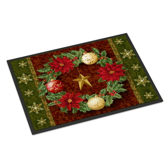 Carolines Treasures PTW2007JMAT Holly Wreath with Christmas Ornaments Door Mat Indoor Rug or Outdoor Welcome Mat 24x36