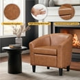thumbnail image 4 of Yaheetech Modern Faux Leather Barrel Chairs with Curved Armrests, Set of 2, Brown, 4 of 7