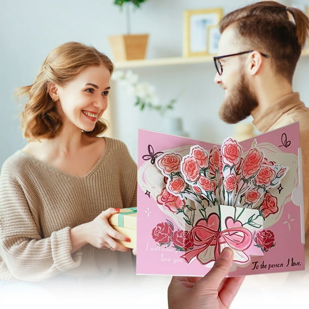 Tarjeta de cumpleaños 3D Rose Exploding para mujeres y hombres - Día de la Madre, Aniversario, San Valentín, tarjeta de agradecimiento con sobre, rojo/azul/verde/rosa