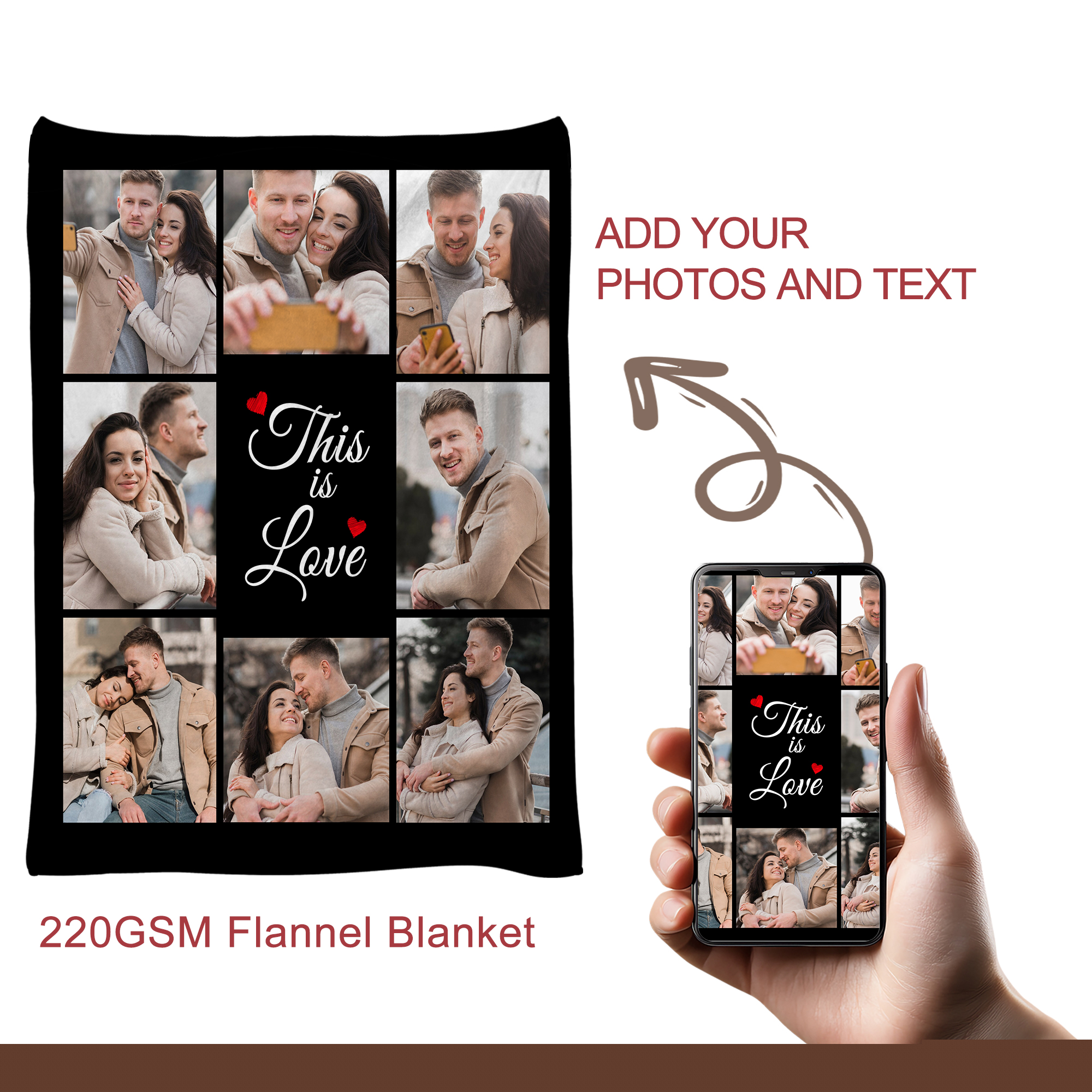 thumbnail image 5 of Custom Blanket with Photos, Personalized Text Customized Blanket for Valentine's Day, Gift for Father Mother's Day, Christmas,30"x40", 5 of 6
