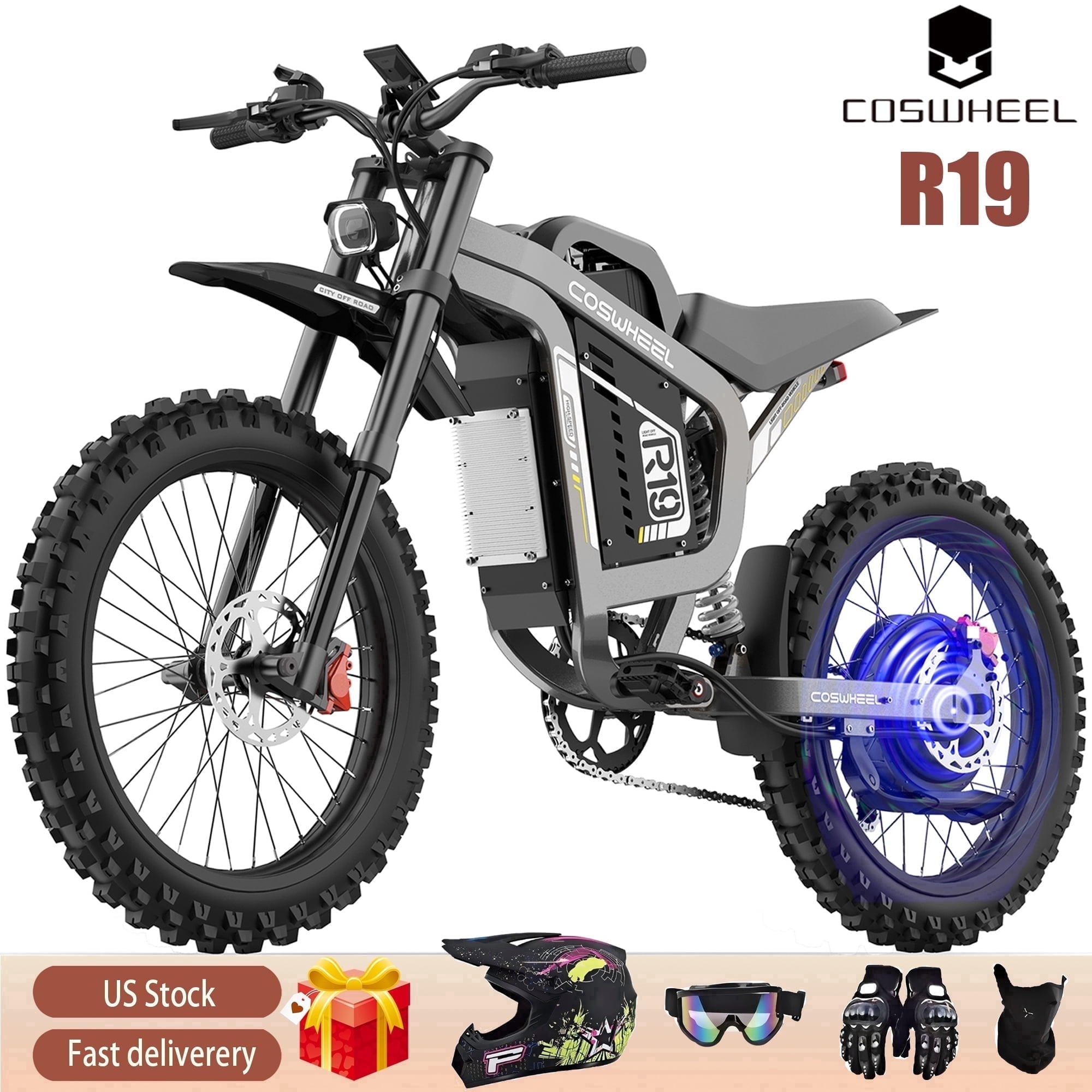 60MPH COSWHEEL R19 9000W Peak Electric Bike for Adults, 72V 40Ah