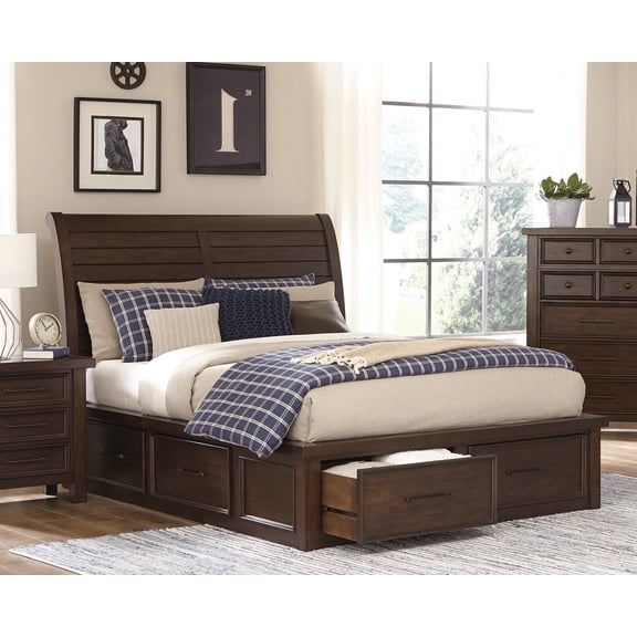 Transitional Brown Finish 1pc Eastern King Size Storage Bed Sleigh Headboard 6x Drawers Classic Design Furniture