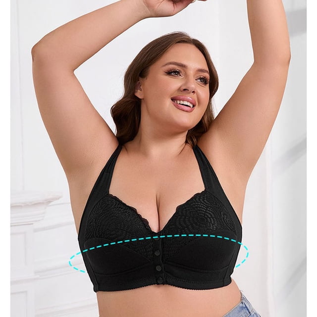 Pisexur Bras for Women Comfortable Full Coverage Wireless Bras for Women High Support Push Up Bra Solid Color Seamless Everyday Bra Plus Size Front Closure Bras No Underwire